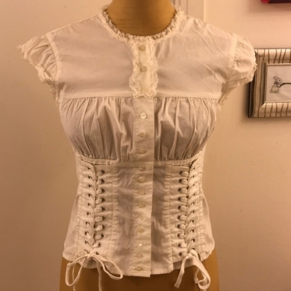 Moda International Tops - Moda International Victoria's Secret Corset Lace Up Peasant Blouse ISO XS